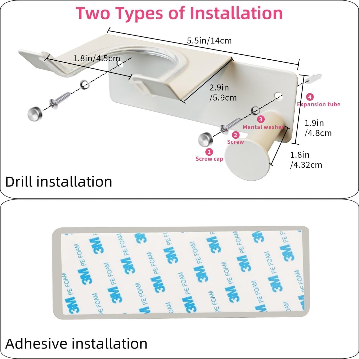 Hair Dryer Holder, HairDryer Holder Wall Mounted, Self Adhesive Blow Dryer Holder, Stainless Steel Hair Dryer Holder, Hairdryer Holder for Bathroom White
