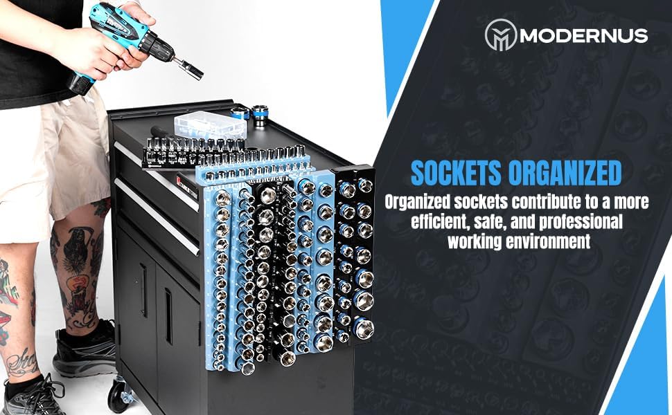 Magnetic Socket Organizer - 6-Piece Tool Storage for SAE & Metric Drive Sockets - Clear Size Markings, Deep Slots, Powerful Magnet - Holds 143 Pieces - (Sockets Not Included)