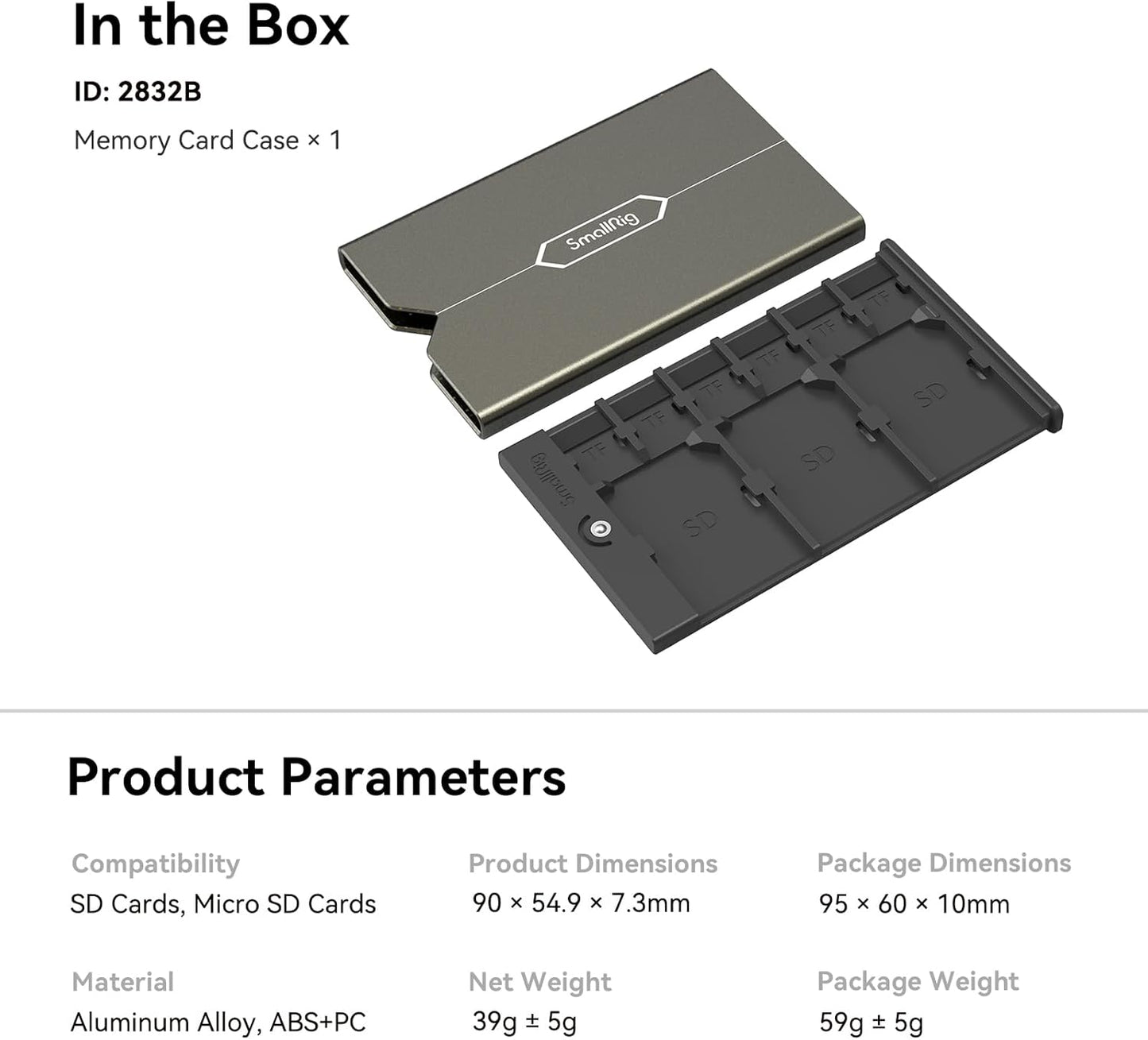 SMALLRIG Memory Card Case Holder Anti-Shock Anti-Fall and Scratch Suitable for SD/Micro SD/SIM Cards for Photography Enthusiasts - 2832B
