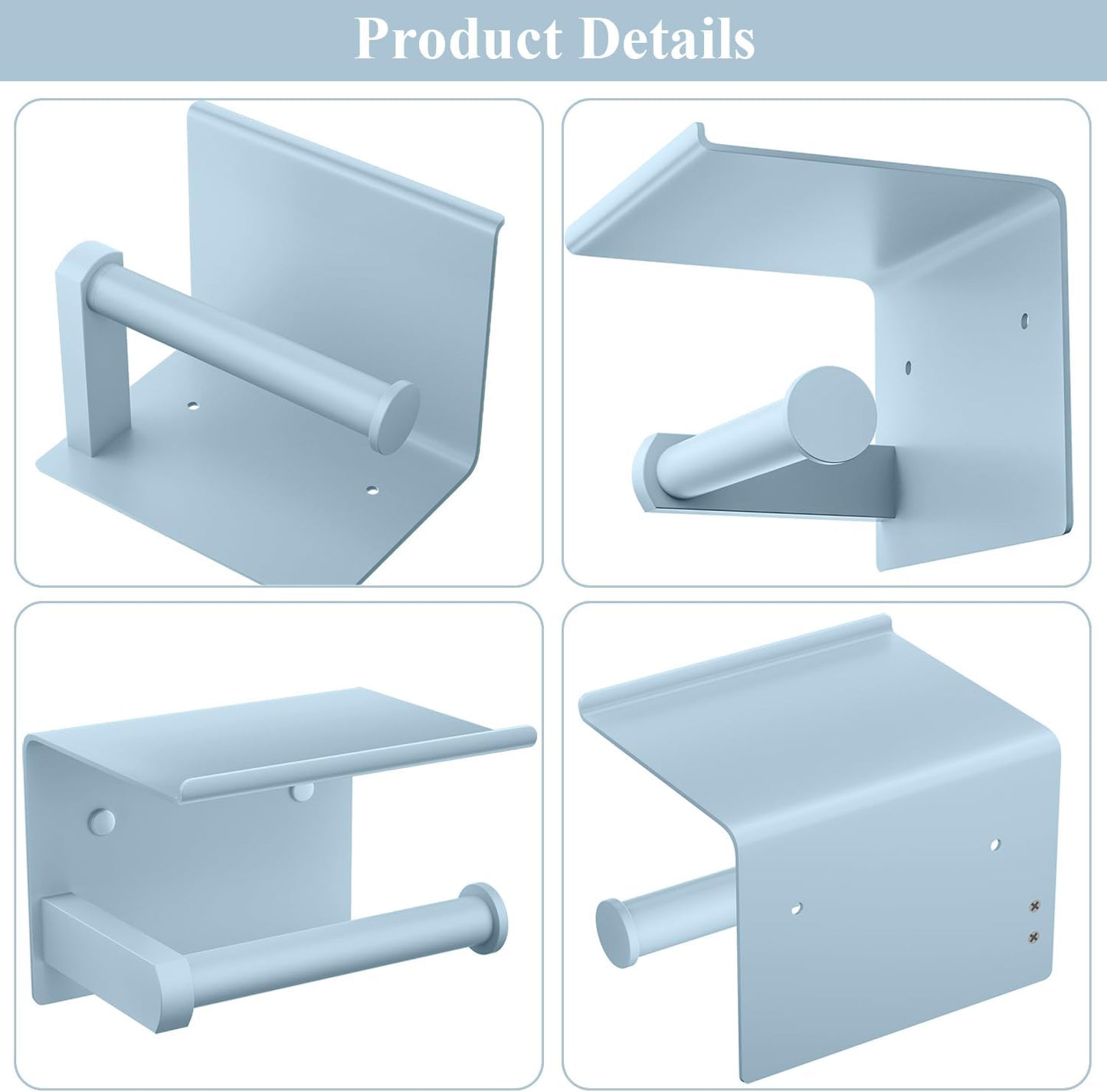 Tindbea Toilet Paper Holder with Phone Shelf, Adhesive or Screw Wall Mount Toilet Tissue Roll Holder, Rustproof & Multifunctional Stainless Steel Bathroom Storage Dispenser (Sky Blue)