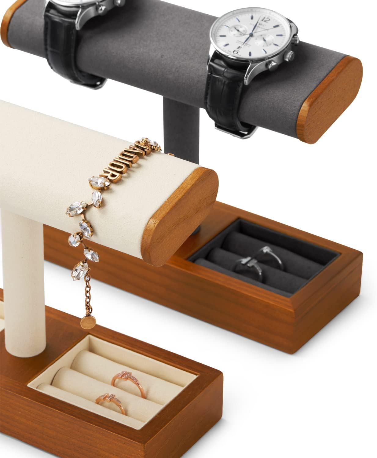 Oirlv Solid Wood Watch Display Stand T-bar Watch Stand for Men and Women Jewelry Accessory Organizer for Store and Home(SM19202)