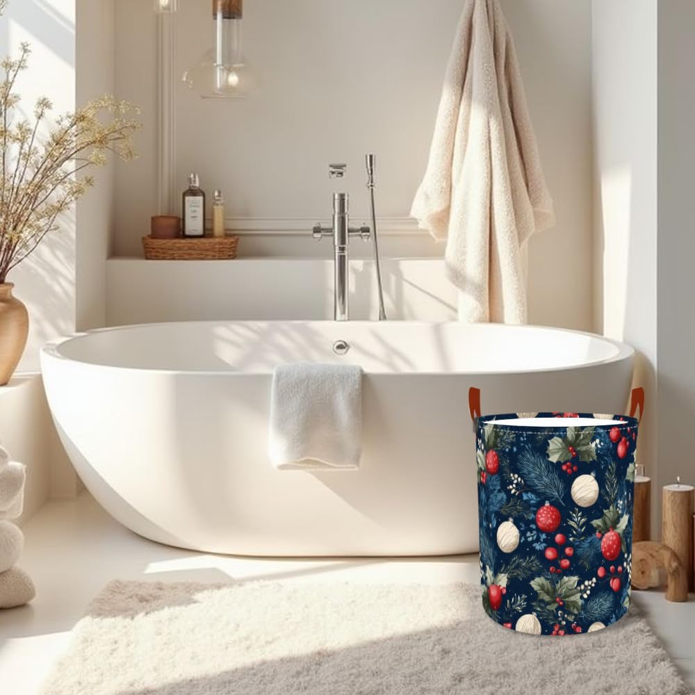 Laundry Hamper Winter Botanical Pattern Oxford Fabric Basket for Bedroom Bathroom Clothes Storage Foldable Laundry Container 15.7x19.7 Inch