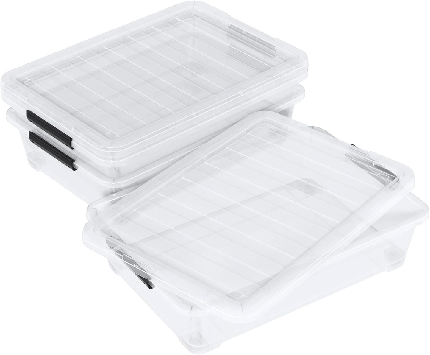 20 Quart Clear Plastic Under Bed Storage Boxes, Set of 3 Wheeled Underbed Storage Containers