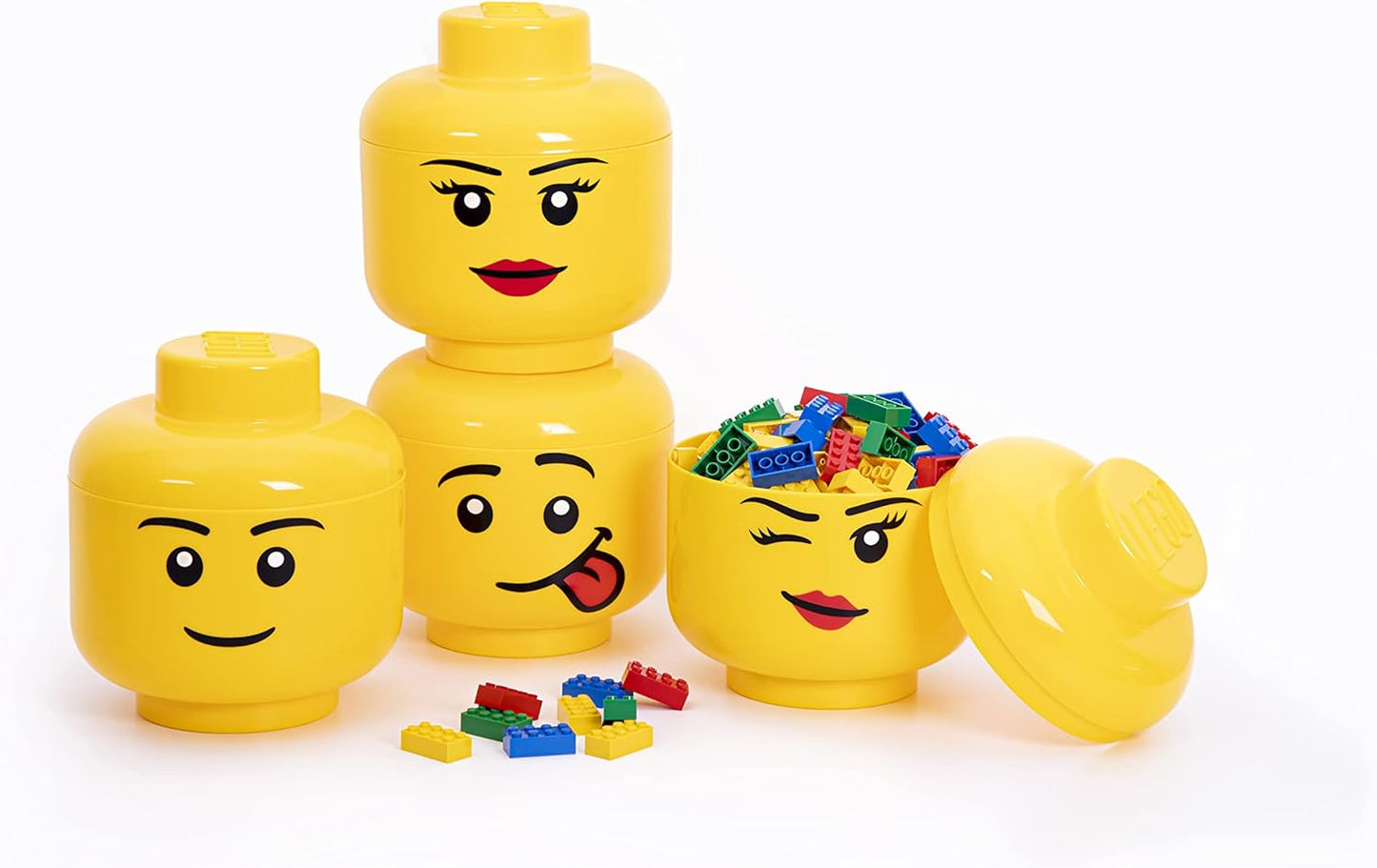 Room Copenhagen, LEGO Storage Heads Stackable Storage Container - Buildable Organizational Bins for Kid’s Toys and Accessories - 6.30 x 6.30 x 7.28in - Small, Girl, Holds 250 Bricks