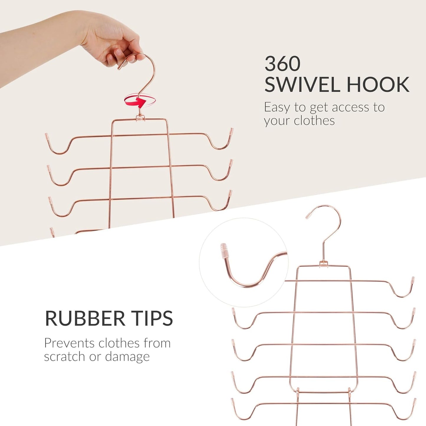 ZEDODIER 3 Pack Tank Top Hanger Space Saving, Bra Hangers for Closet Organizer, Hanging Bra Organizer Tank Tops Holder with 24 Hooks, Closet Organizers and Storage Small Space Solutions, Rose Gold
