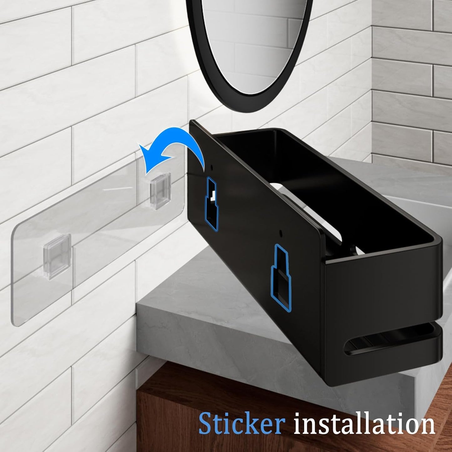 Bathroom Storage Rack (5-Piece Set), Wall-Mounted Shelf with soap Dish and Toothbrush Holder, no Drilling Required, Ideal for Bathroom Storage and Also Suitable for Kitchen (Black)