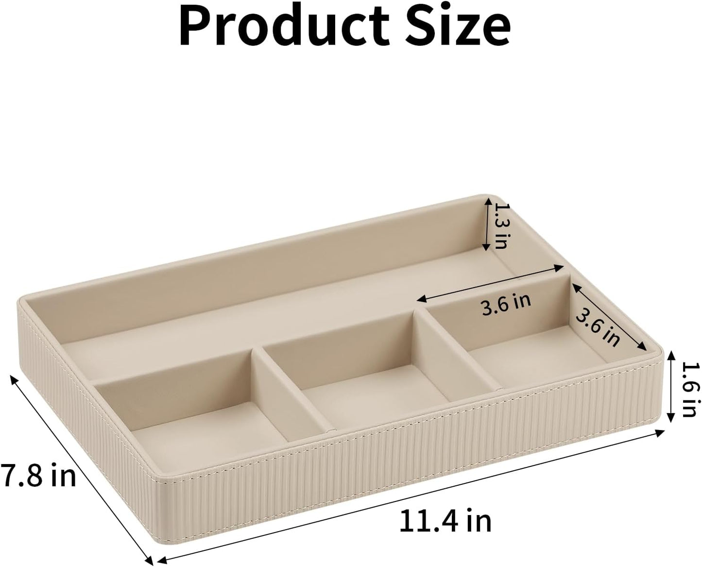 PU Leather Valet Tray, Decorative Trinket Vanity Desk Drawer Organizer Tray, Perfume Dish Catch All Bowl for Keys, Nightstand Drawer Organizer Women Men with 4 Compartments (Beige)