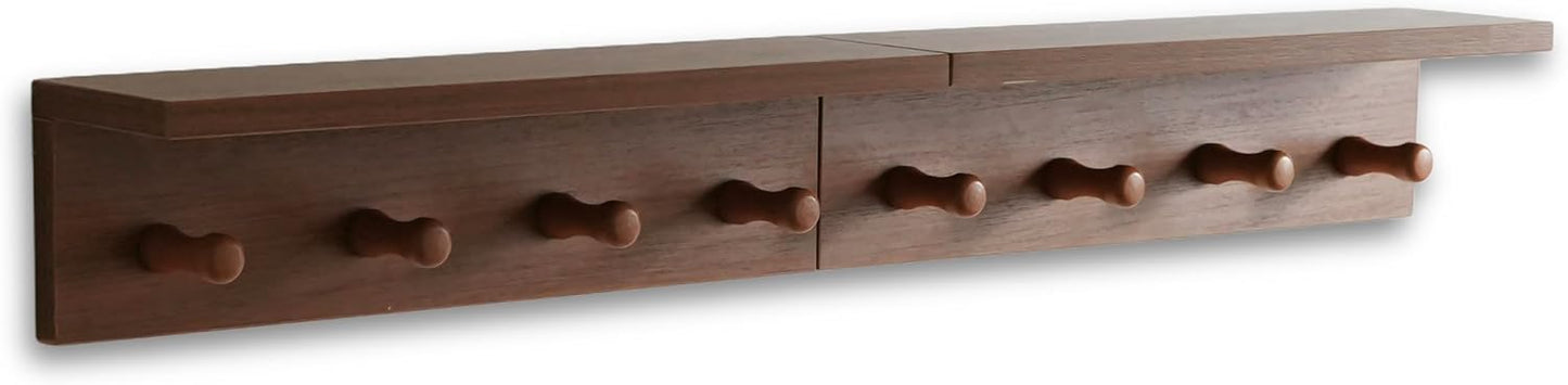 Entrance Coat Rack ,Coat Hooks, Wall-Mounted Wooden Hook Rack, Wall-Mounted Shelves are Very Suitable (2PC-Teak Colored Veneer)
