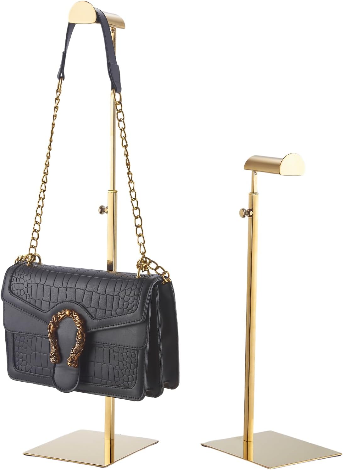 Purse Display Stand 2pack Gold Solid Bag Display Rack Counter Purse Organizer Adjustable Height Stainless Steel Hangbag Display Stand (Gold)