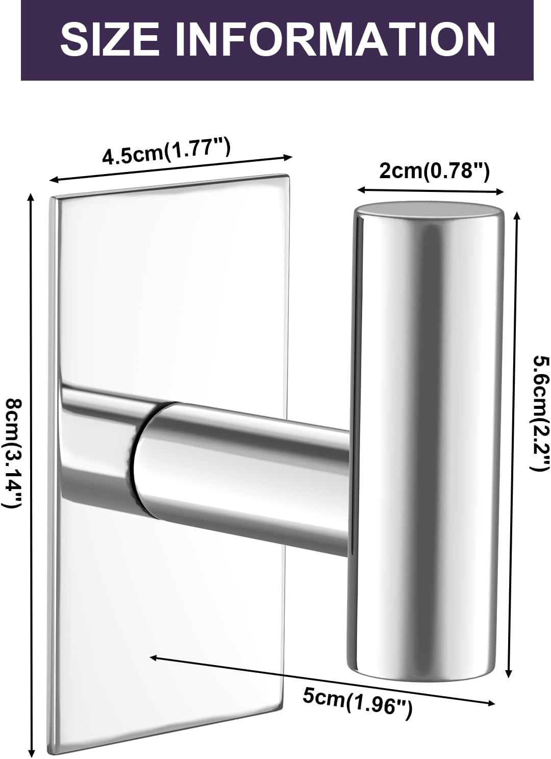 VAEHOLD Wall Towel Hooks, Heavy Duty Sticky Holder Waterproof Towel Hooks for Hanging Coat, Clothes, Closet Hook Wall Mount for Kitchen (Chrome, 2 Pack)