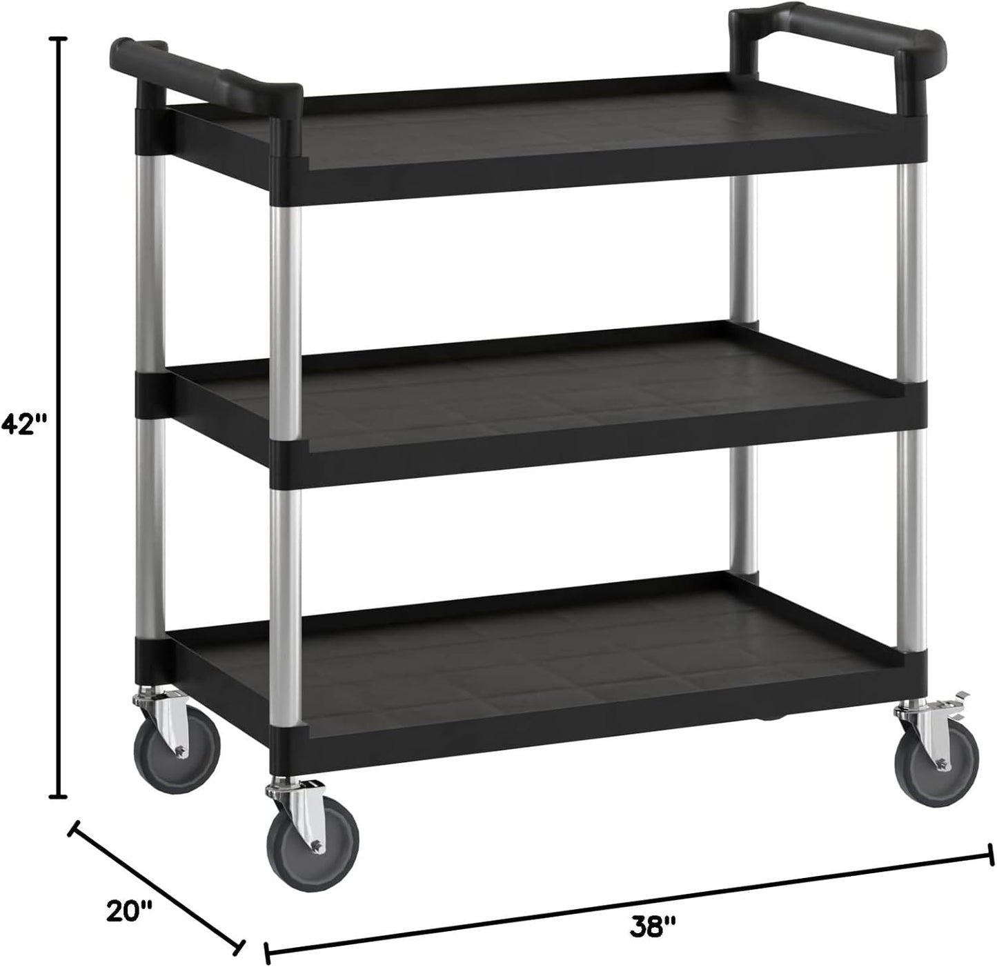 Black Utility/Bussing Cart with Three Shelves - 42" x 20"