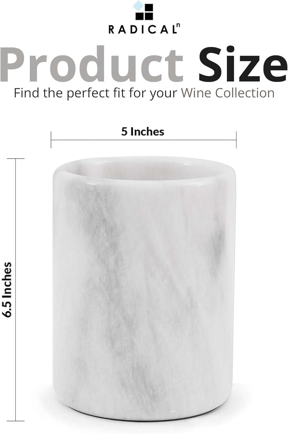 Radicaln Marble Wine Chiller 6.5" Inches White Handmade Insulated Cooler For Champagne - Wine Chiller & Beverage Coolers For Bar Accessories - Wine Bottle Cooler Holder for Christmas Decor