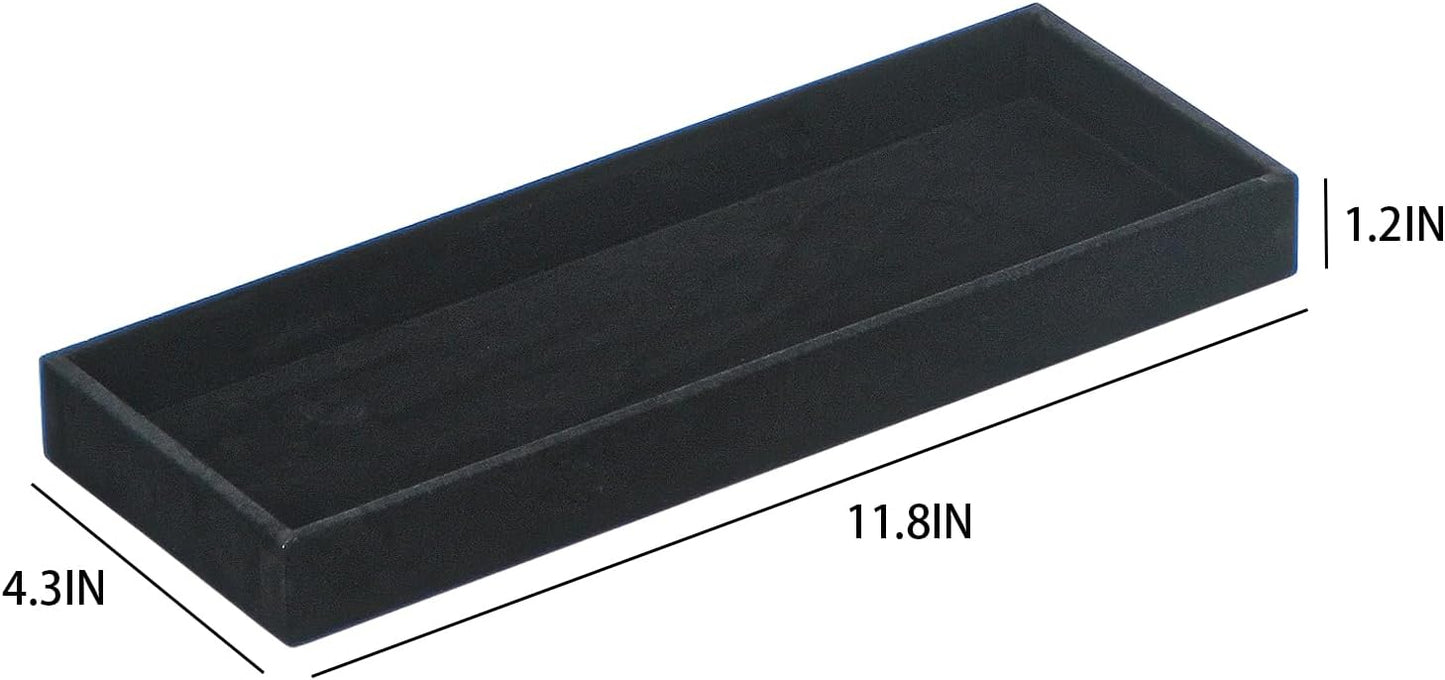 Divided Drawer Organizer Tray, Velvet Jewelry Storage Tray, Necklace Bracelet Ring Earring Display Tray,Bedside Nightstand Desk Holder Tray for Phone Watch Sunglasses Cosmetics Storage/Black/1grid