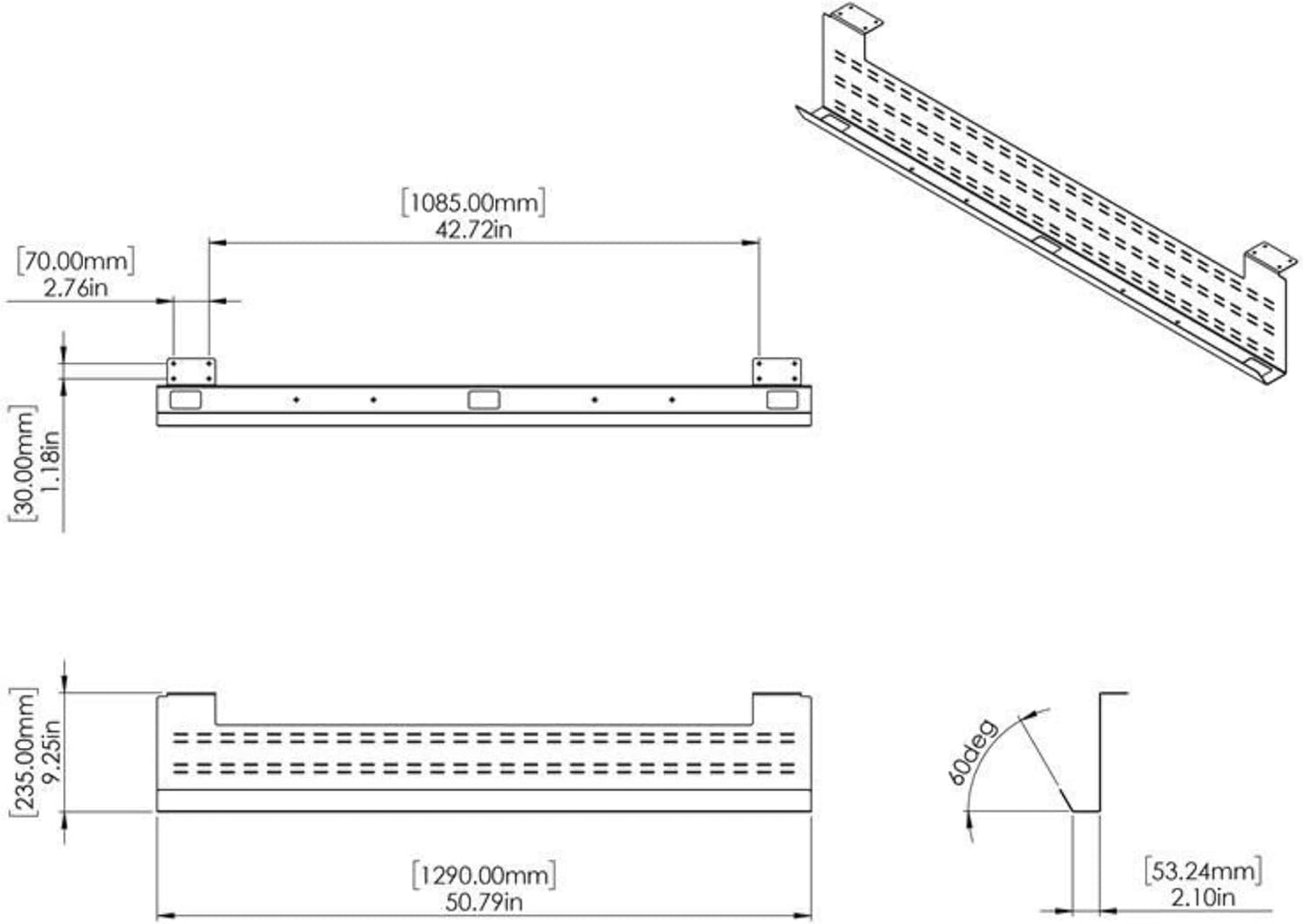 Stand Up Desk Store Under Desk Cable Management Tray Black Horizontal Computer Cord Raceway and Modesty Panel (White, 51")