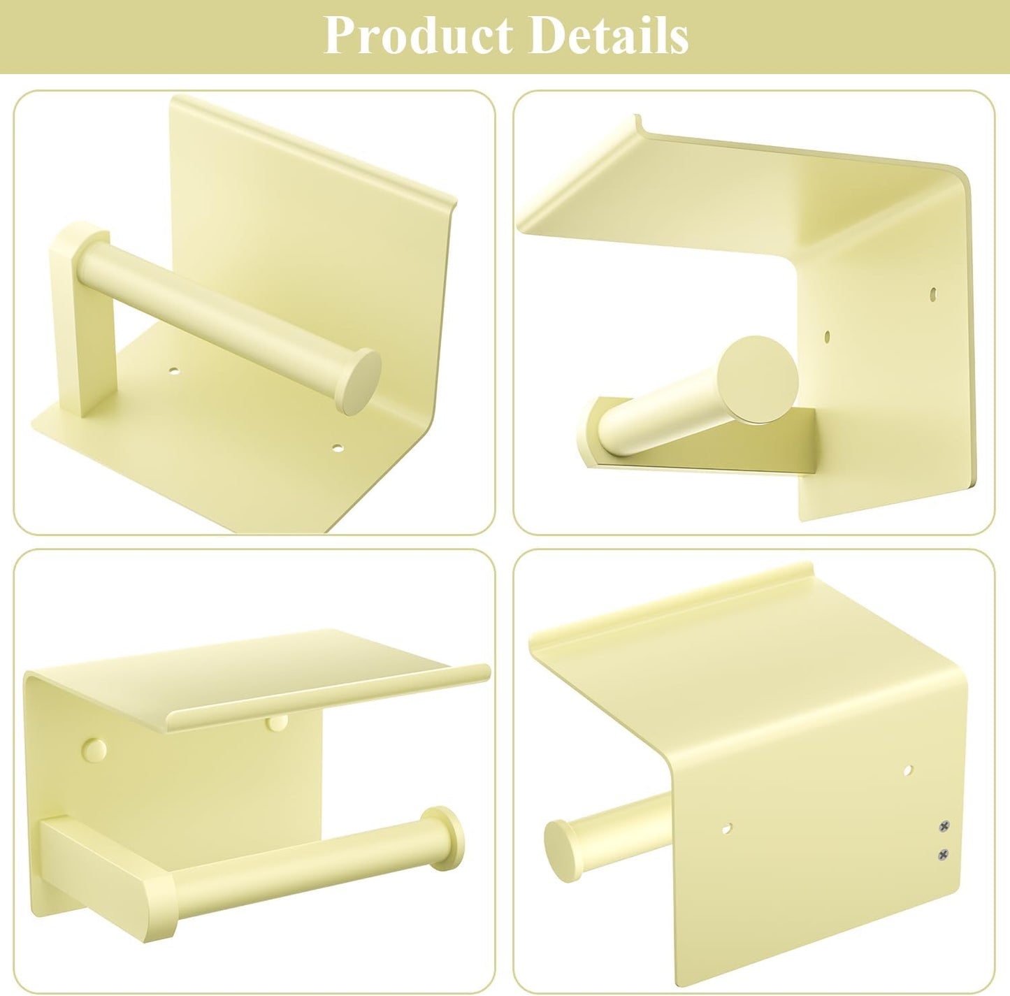 Tindbea Toilet Paper Holder with Phone Shelf, Adhesive or Screw Wall Mount Toilet Tissue Roll Holder, Rustproof & Multifunctional Stainless Steel Bathroom Storage Dispenser (Sunlight Yellow)