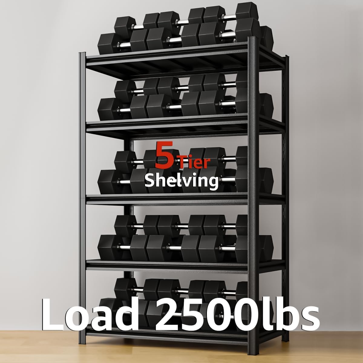 36" W Father&I 5-Shelf-Rack Industrial Heavy-Dudy Adjustable Metal Garage Bin Storage Shelving Stant Shelves Units/Systems Organizer for Basement/Closet/Tote/Pantry, 72" H*36W *18" D, Black