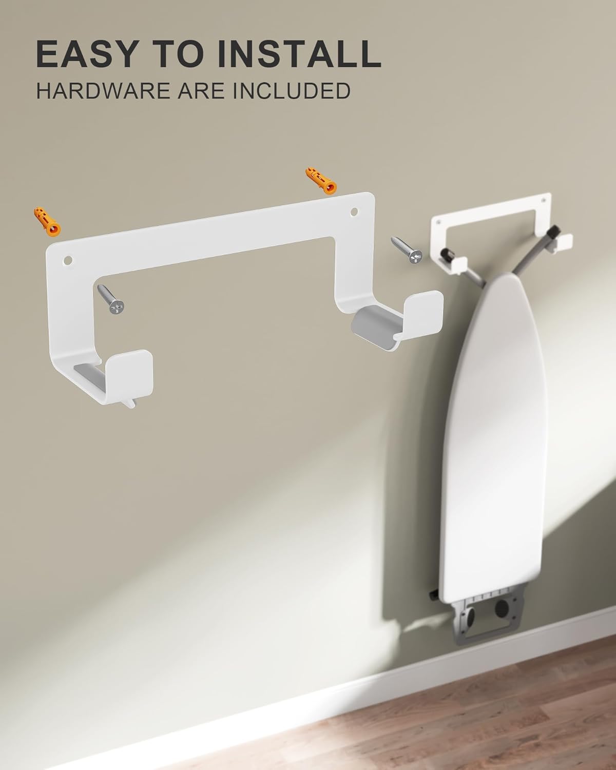 Extra Large Ironing Board Hanger Wall Mount Stainless Steel, Y T Leg Ironing Board Holder Wall Mount for Laundry Room, Iron Board Hooks for Wall Heavy Duty, White