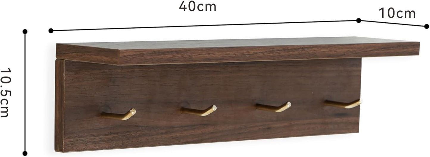 Entrance Coat Rack ,Coat Hooks, Wall-Mounted Wooden Hook Rack, Wall-Mounted Shelves,Key Hook for The Wall,Key Hook (Walnut Color Veneer-c)