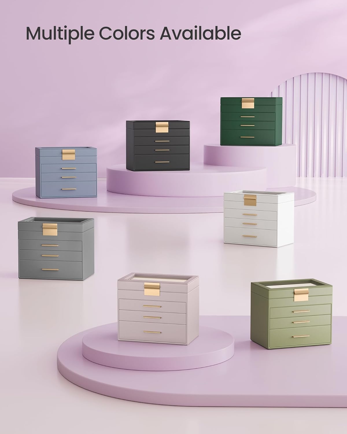 SONGMICS Jewelry Box Organizer with Glass Lid, 4-Layer Jewelry Storage, with 3 Drawers, Modern Style, Christmas Gift, 6 x 9.9 x 8.5 Inches, Lavender Purple and Gold Color UJBC161P01