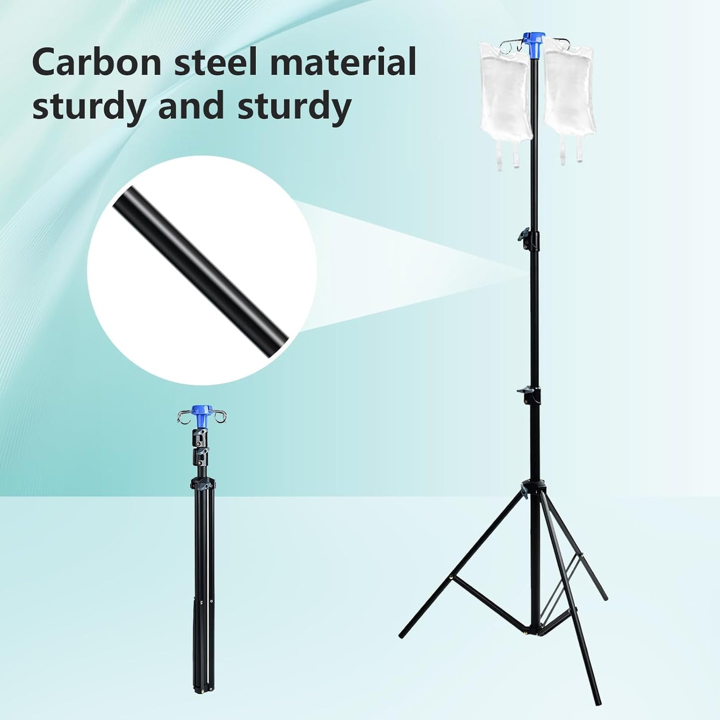 Lefeke IV Pole Portable for Traveling, Adjustable IV Stand with Hooks, Medical IV Drip Infusion Bag Holder, IV Fluids Floor Stand (Black)