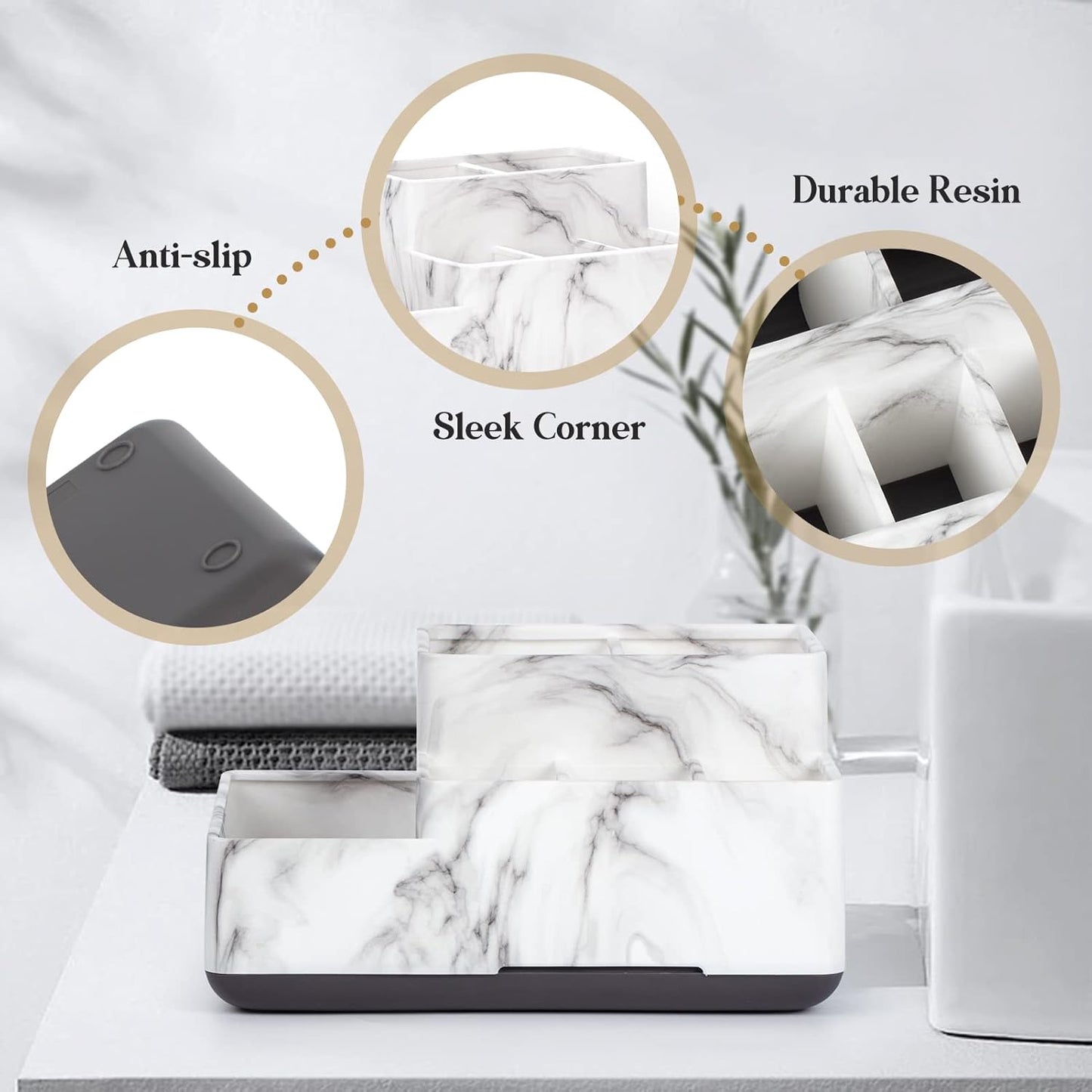 Toothbrush Holder,Bathroom Organizer Countertop, 5 Compartments Multifunctional Storage for Cosmetic, Makeup, Office Stationery Pencil,Toothpaste, Toothbrush,Ideal Gift for Home, Office