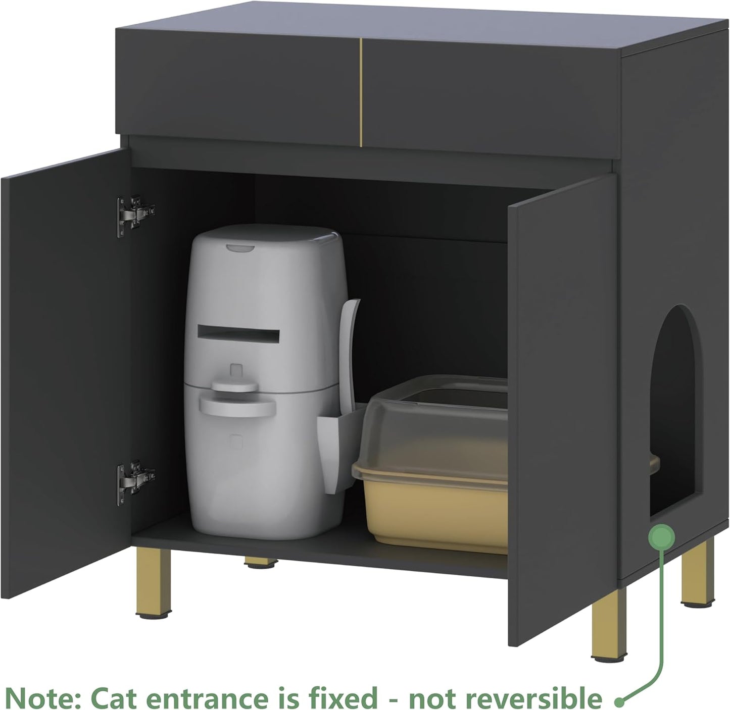 Large/Tall Litter Box Enclosure, Modern Wooden Litter Box Furniture for XL Litterbox with Drawer as Sideboard Cabinet (Black)