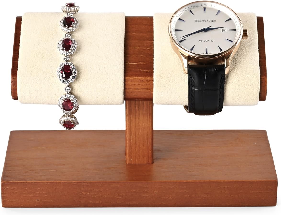 Oirlv Solid Wood Double Watch Display Stand Watch Bracelet Organizer(Creamy-white)
