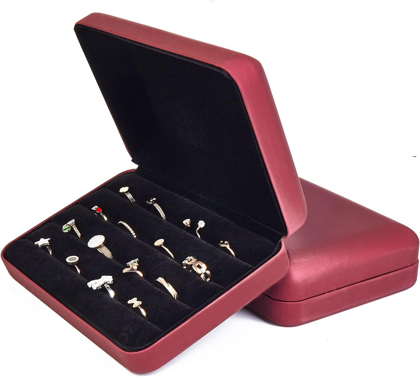 Jewelry Ring organizer Box, Portable Small Storage Display Case, Fashion Ring Tray Holder Showcase, Ring Boxes for Multiple Rings Fits for Travel or Home Organizers (red)