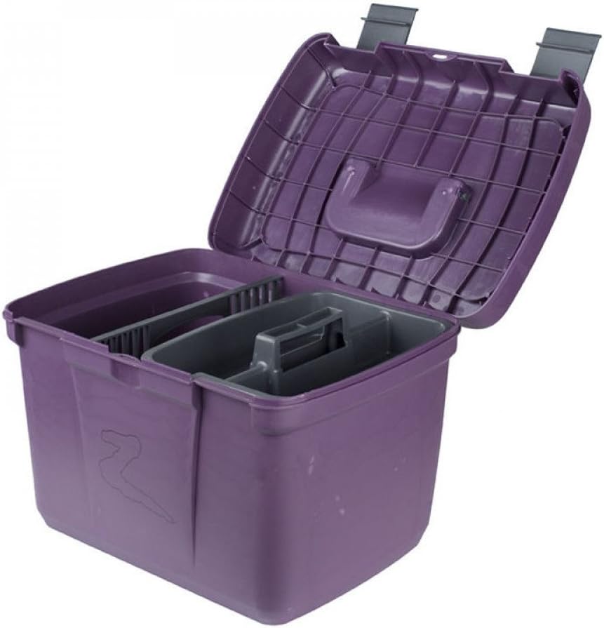 HORZE Smart Grooming Box for Horses, Dogs, Cats with Removable Tray | Non-Slip, Crack Resistant | 16" x 12" x 12" - Dark Purple - One Size
