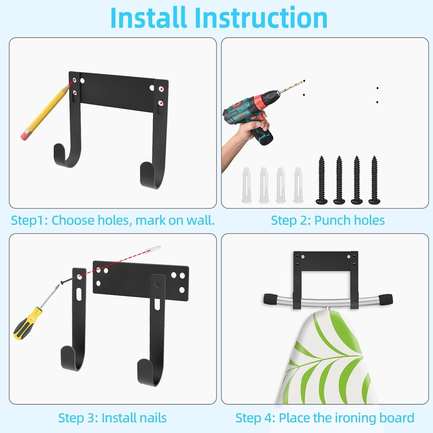 JUYSON Ironing Board Holder Wall Mount for T&Y Leg Ironing Board Hanger, Small Wall Mounted Ironing Board, Iron Holder Wall Mounted for Laundry Room