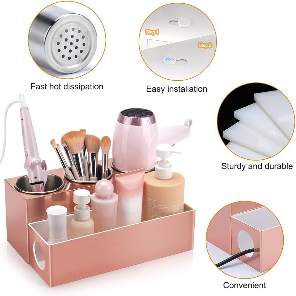 Hair Tool Organizer - Bathroom Vanity Organizers and Storage, Hair Styling Accessories Hot Tools Organizer Hair Dryer, Blow Dryer, Curling Iron, Flat Iron, Hair Straightener, Pink