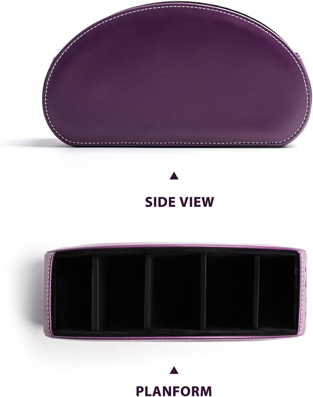 Remote Control Holders Organizer Box with 5 Compartment PU Leather Multi-functional Office Desk Storage Caddy Store Tv Remote for Media Player,Brush,Pencil,Glassees&Office Supplies (Dark purple)