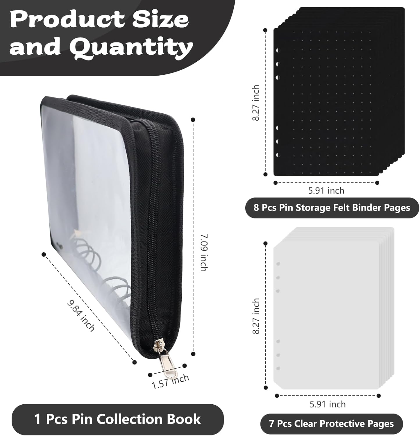 Enamel Pin Display Book Pin Collection Binder Holder Trading Book with 8-Page Display Boards A5 Brooch Pin Storage Organizer Binder Album for Travel Collectors (Black)