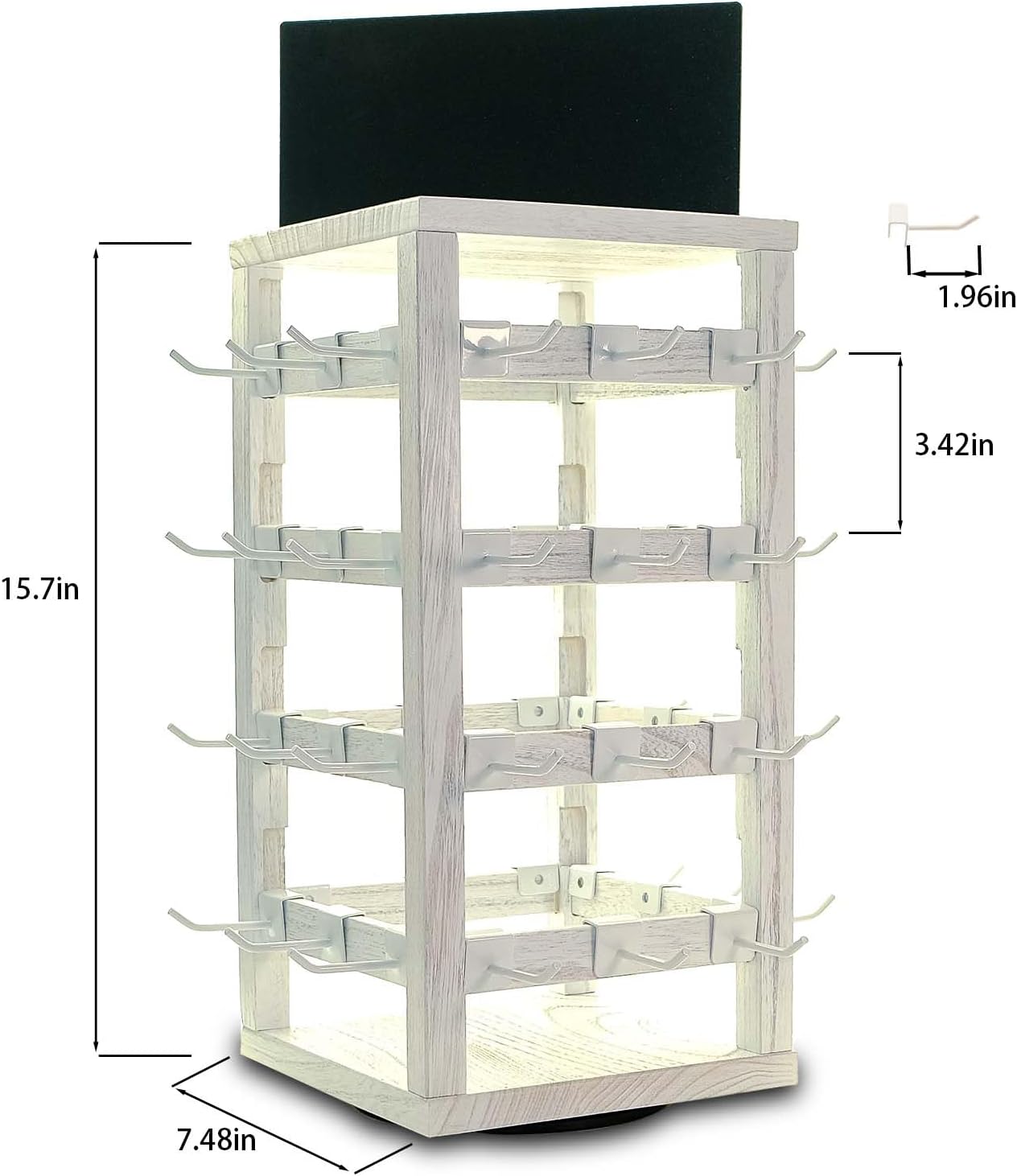 Wooden rotating Jewelry Display Stand with Removable 48 Hooks advertising board, For Earring Cards necklace bracelet Keychain Jewelry Organizer For Selling For vendor events (White)