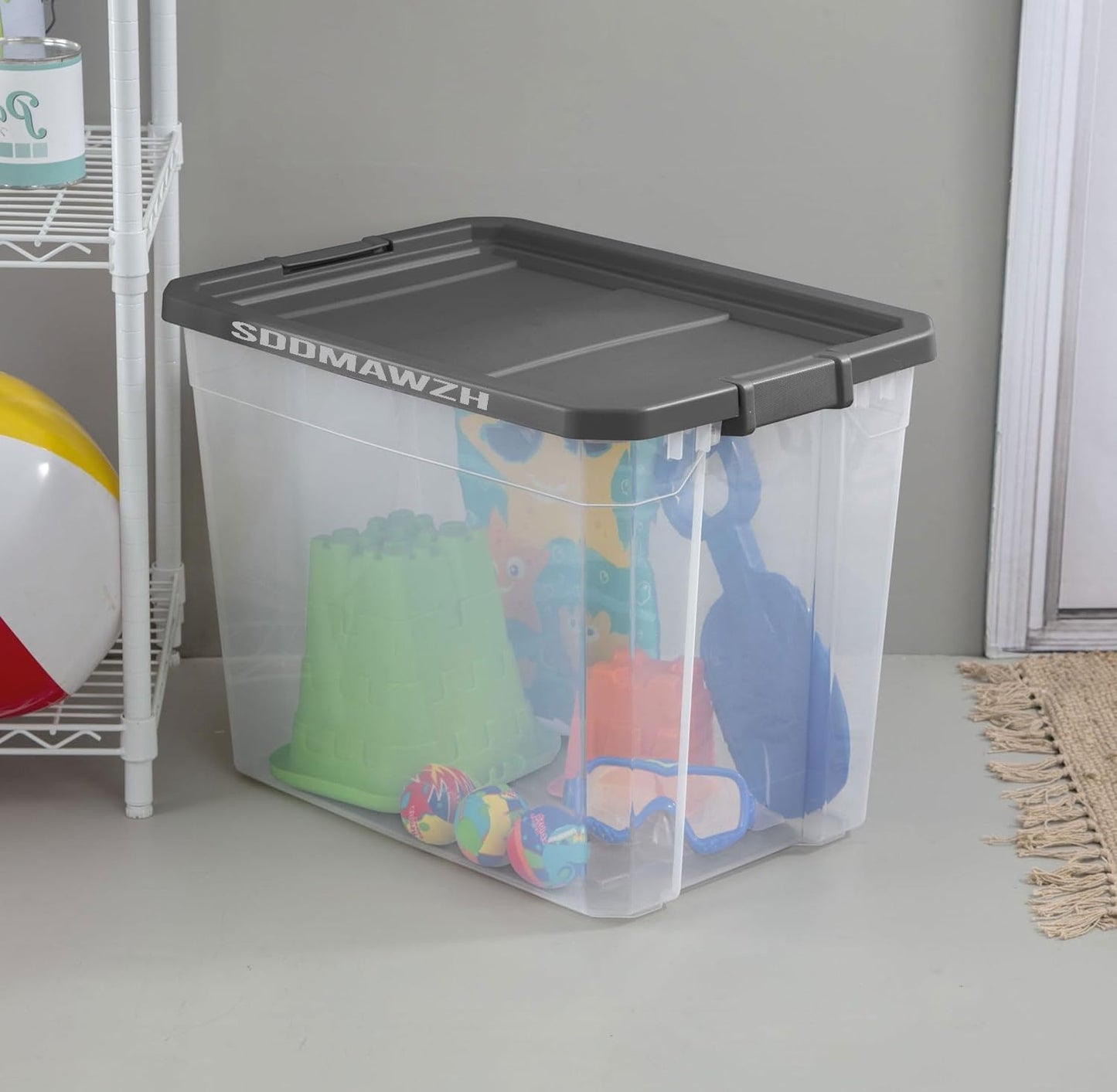 108-Quart Clear Plastic Stackable Storage Tote with Latching Lid, Textured Grip, Flat Grey Lid,Heavy Duty Stackable Storage Bins, – Closet, Bathroom, Office Organizer