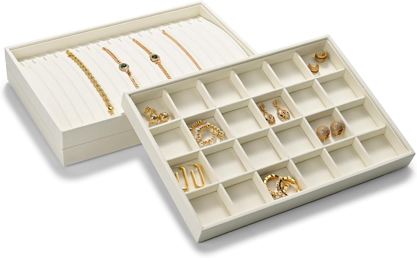 12 Grids Microfiber Jewelry Tray Bracelet Bangle Earring Tray Jewelry Display Trays for Bracelet Bangle Watch Earring Display Storage(Beige)