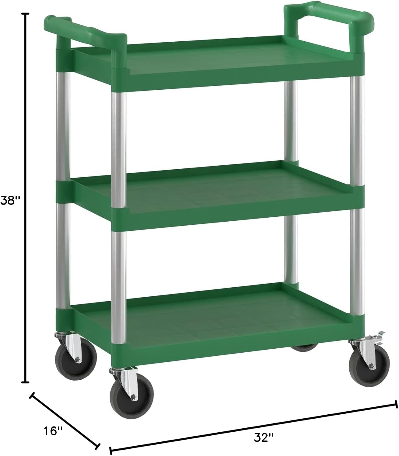 Green Utility/Bussing Cart with Three Shelves - 32" x 16"