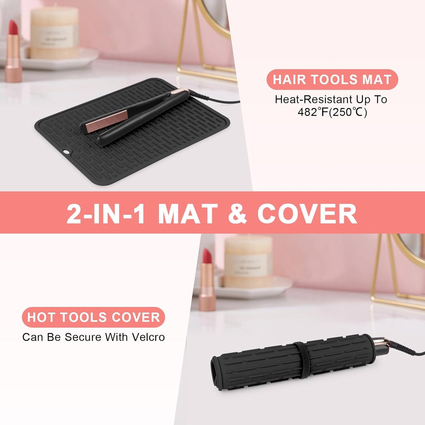 Oversize Silicone Heat Resistant Mat for Curling Irons, Flat Irons, Hair Straighteners and Hot Hair Styling Tools, Portable Hot Tools Sleeve Pad for Travel Vanity Salon(14.2" x 11.0")