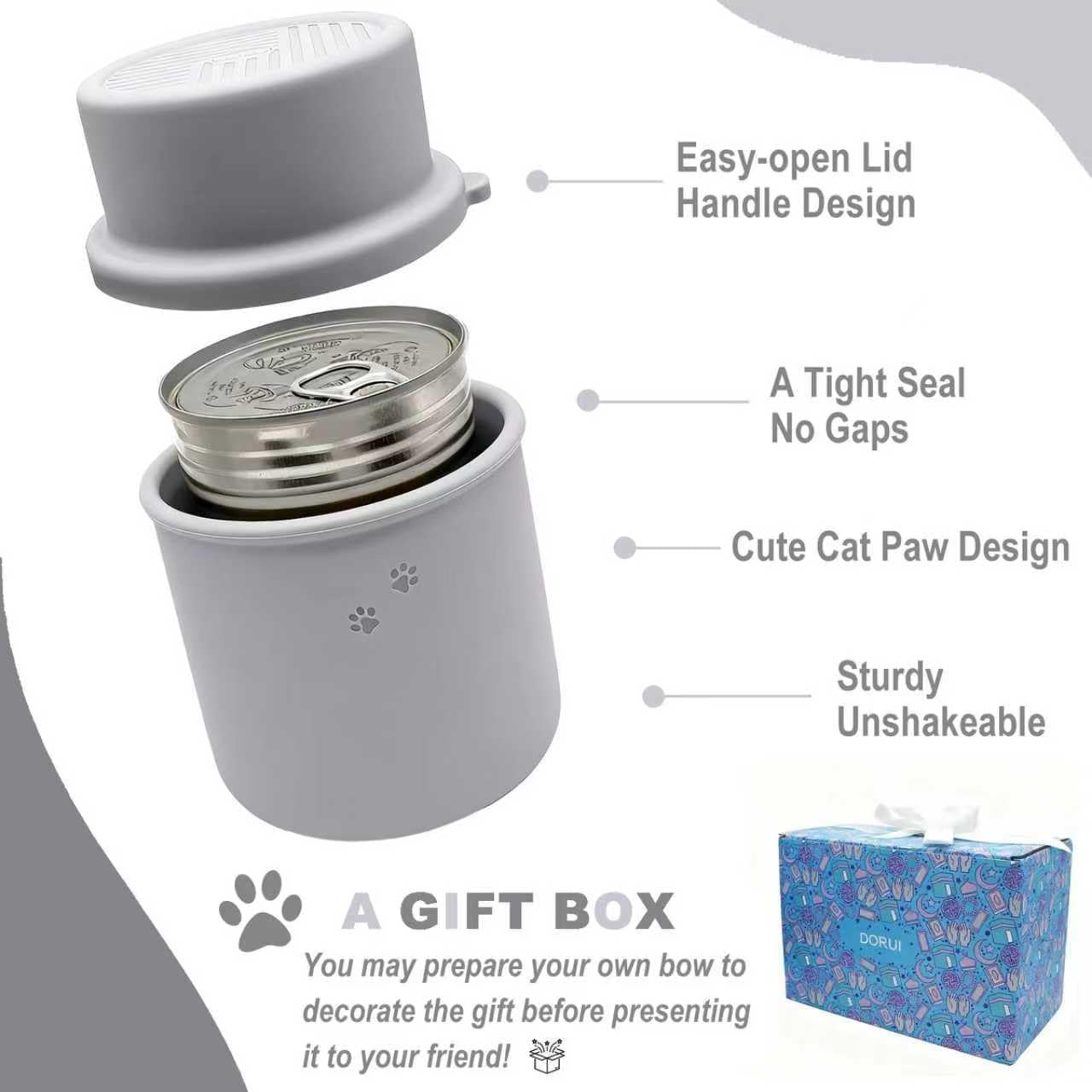 Original Canned Dog Food Storage Container | Silicone Can Cover Pet Food Sealer | BPA Free, Airtight, Dishwasher & Freezer Safe (2 Pcs Grey)