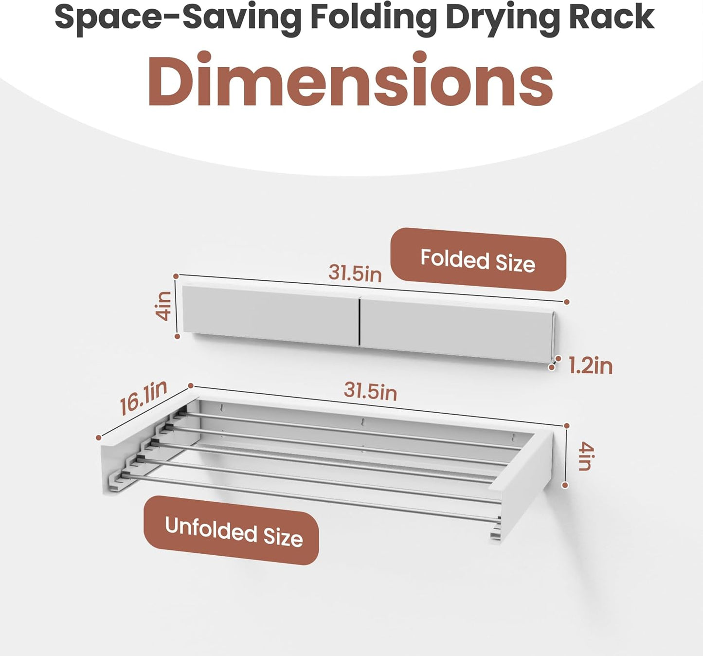 Wall-Mounted Clothes Drying Rack – Foldable Laundry Drying Rack, Space-Saving Wall Mounted Clothes Rack, Tri-Fold Wall Mounted Drying Rack for Laundry Room