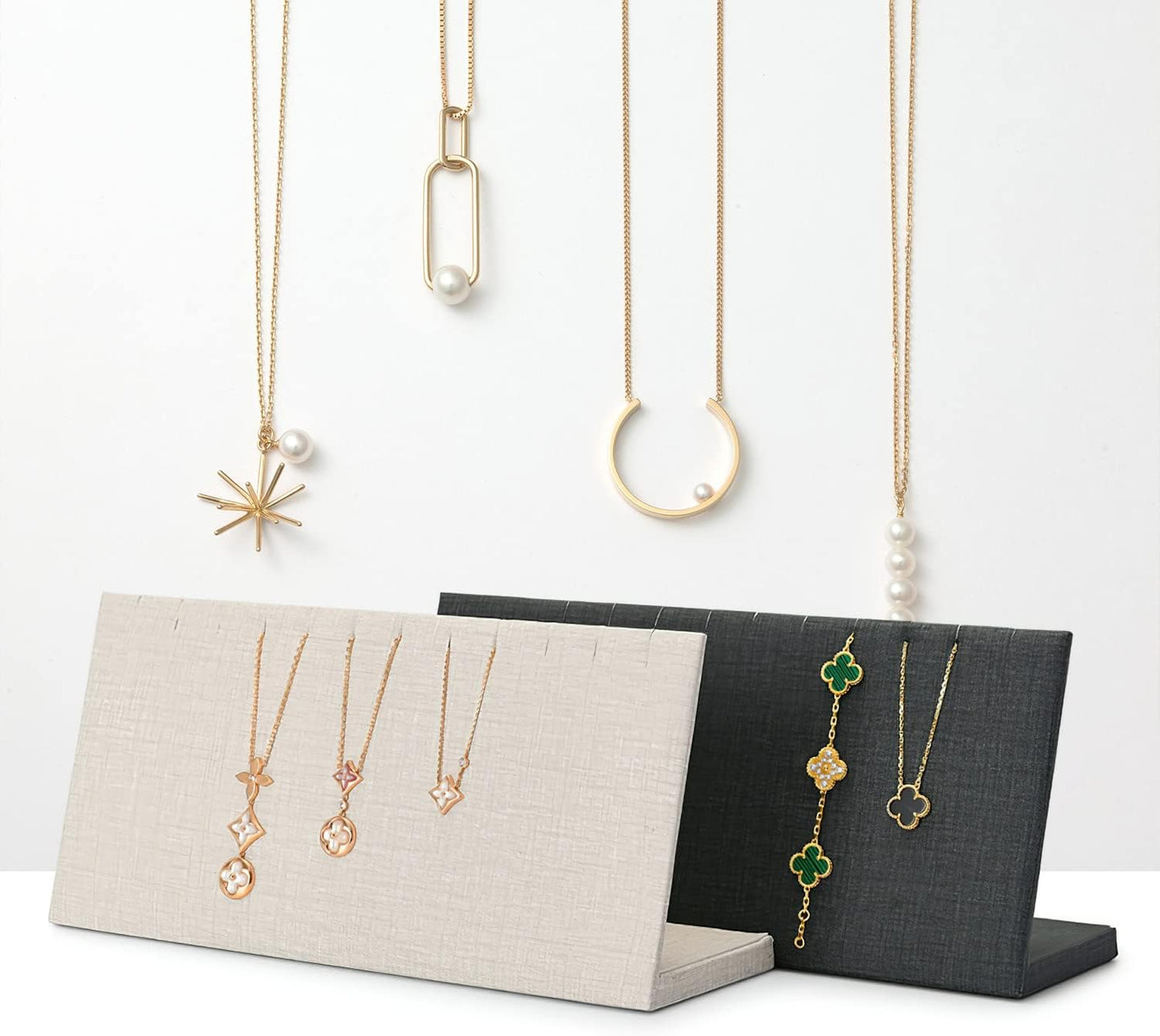Leather Necklace Display Stand Necklace Bracelet Display Holder Stand with Hooks For Jewelry Storage Display (White)