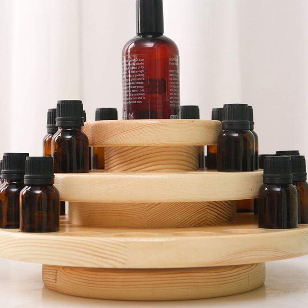 Hapivida Wooden Essential Oil Display Stand, 3-Tier 39 Slots Essential Oil Storage Box Round Rotating Case Holder Organizer Tray Essential Oil Bottle Holder Diffuser Holder Turntable