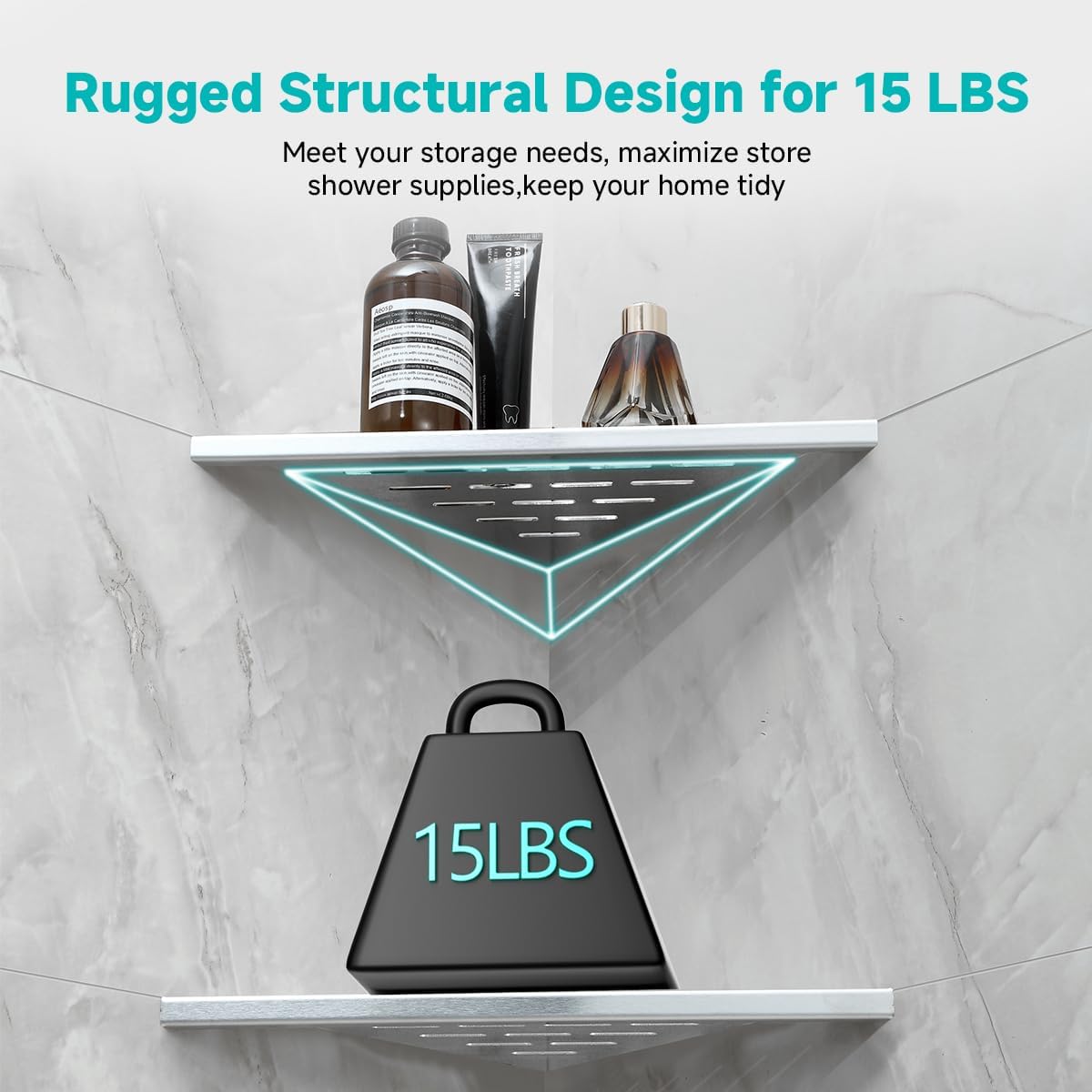 2-Pack 10" Wall Mounted Corner Shower Shelf - No Drilling Recessed Bathroom Shelves, Triangular Shower Caddy Organizer, Rustproof Stainless Steel Shower Shelves for Tiled Walls(Brushed)