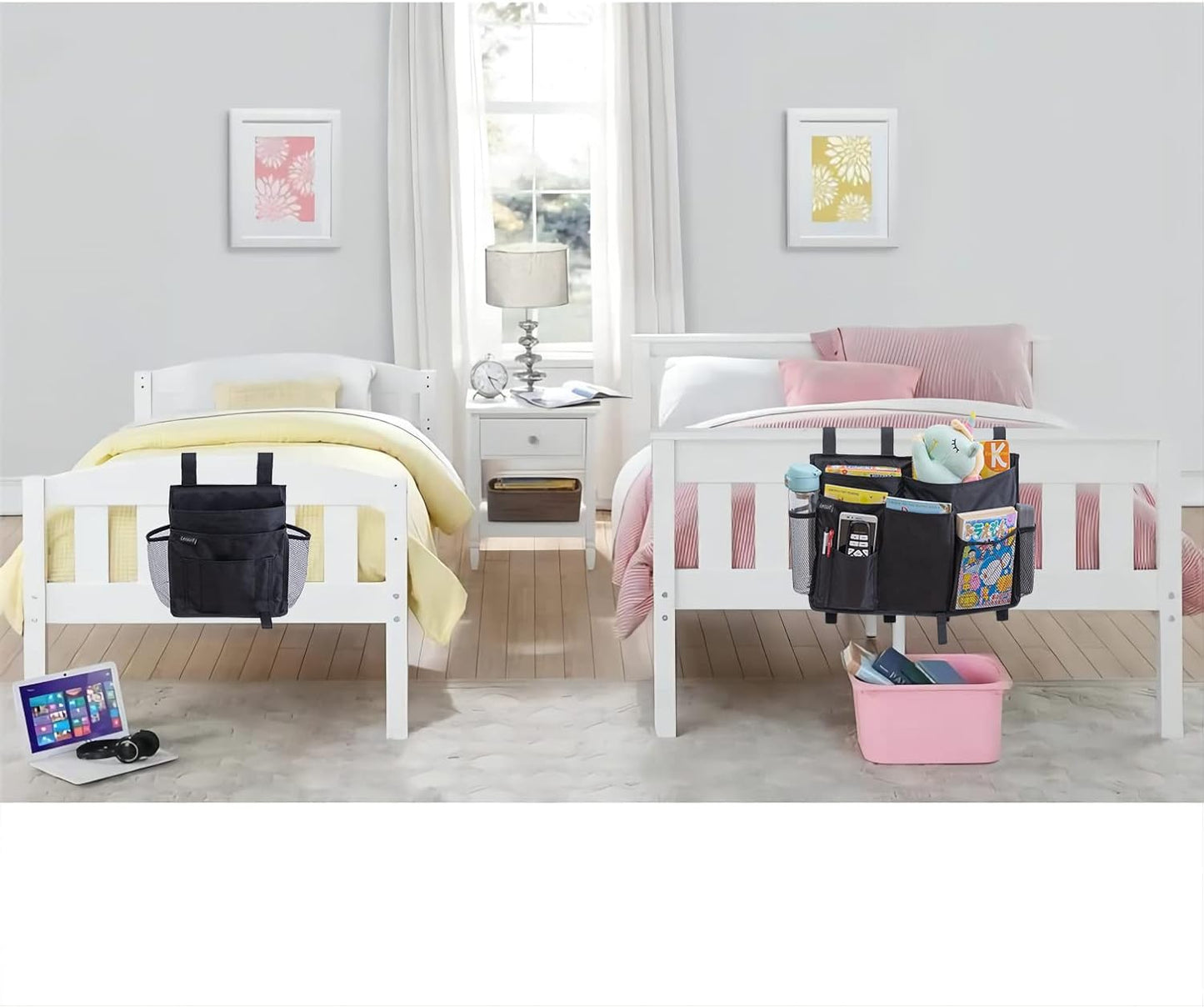 LEISUIT Hanging Storage Bag Bedside Organizer 9 Pockets Black (XL)
