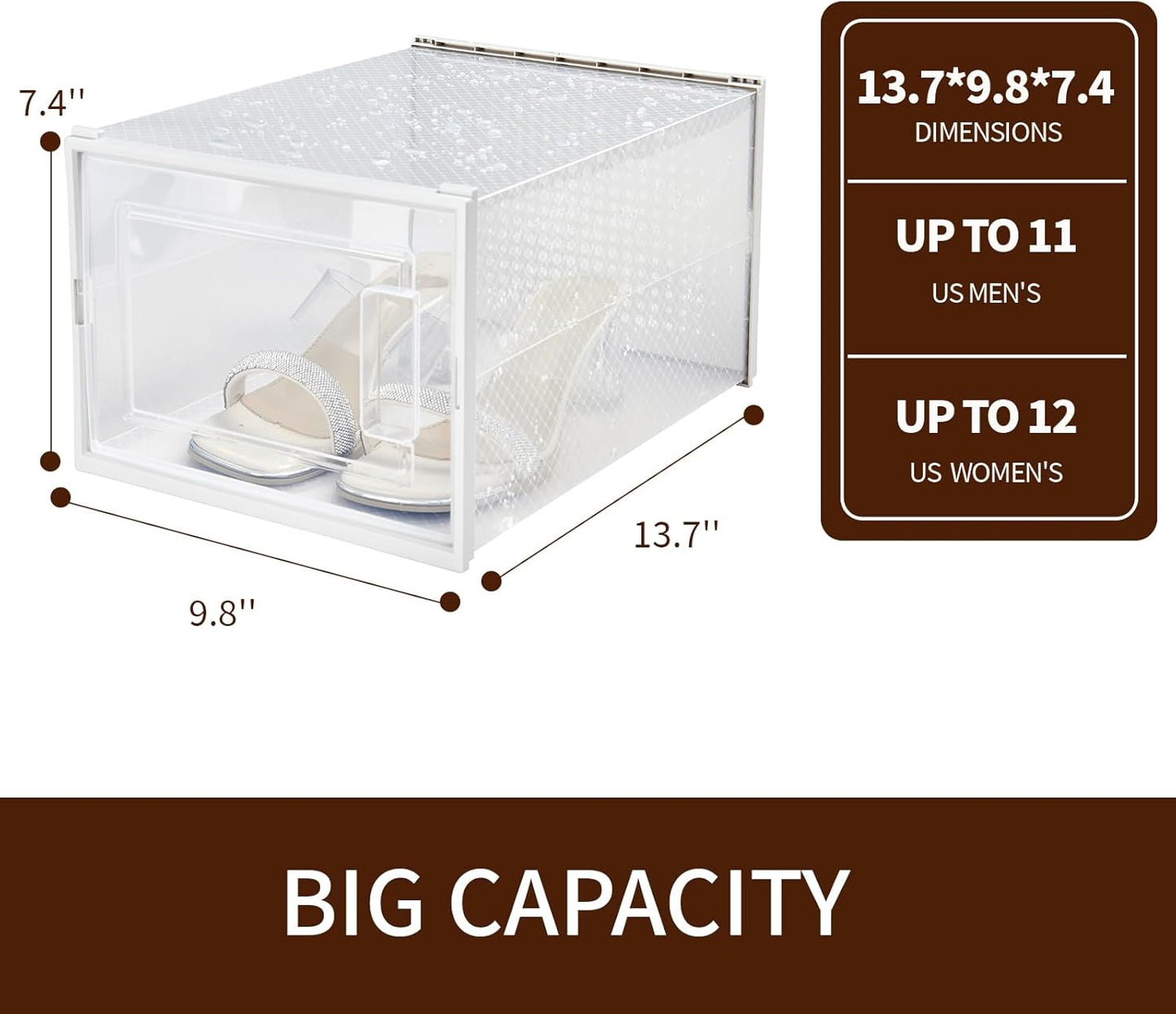 Shoe Boxes, Stack Without Toppling Modular storage boxes combine freely for use in closets, under beds, hallways, and entryways. Space-saving. (Transparent, 6 Pack)