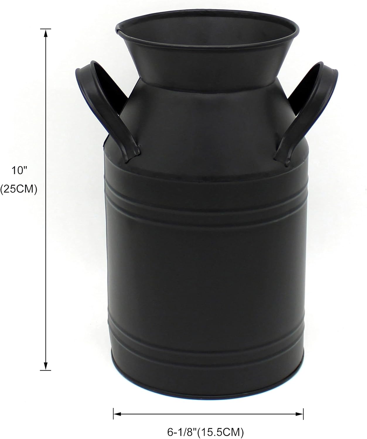 CVHOMEDECO. Farmhouse Galvanized Metal Milk Can, Old Rustic Primitives Jug Vase for Home and Garden Décor. Black