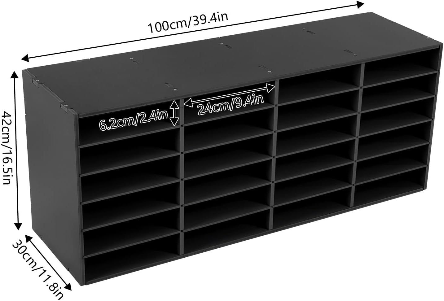 Mail Sorter Organizer, 24 Compartments Mailbox for Classroom, Desktop File Organizer with Adjustable Shelves, for Office Home Classroom, PVC, Black