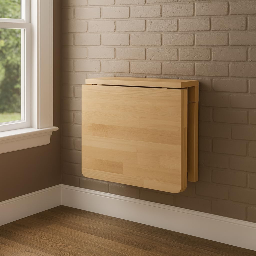 MM MELISEN Wall Mounted Desk - 32x24 Inch, Walnut Finish Solid Wood Desk for Bedroom Office or Laundry Room. Folds Down for laptops, up for Space. Ideal for Apartments, dorms, and Small Homes