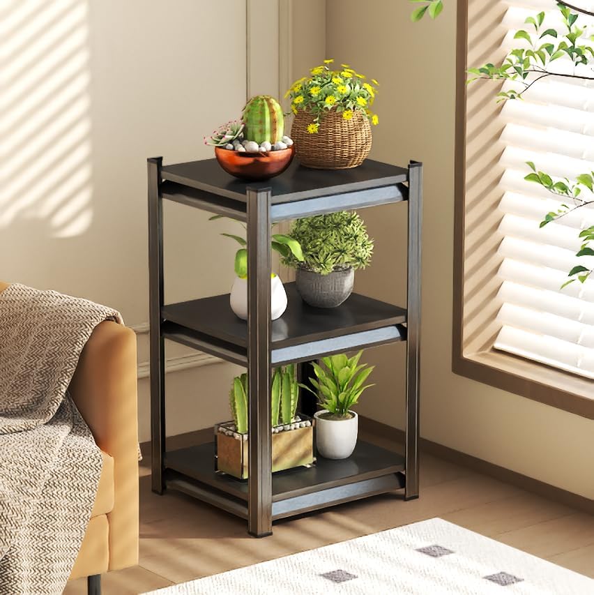 Storage Shelves, Garage Metal Shelving Unit, Adjustable, Double-Layer Column with Reinforced Ribs, Heavy-Duty, Capable of Bearing 600-3600 lbs (Black, 32 * 16 * 12, 3-Tier)