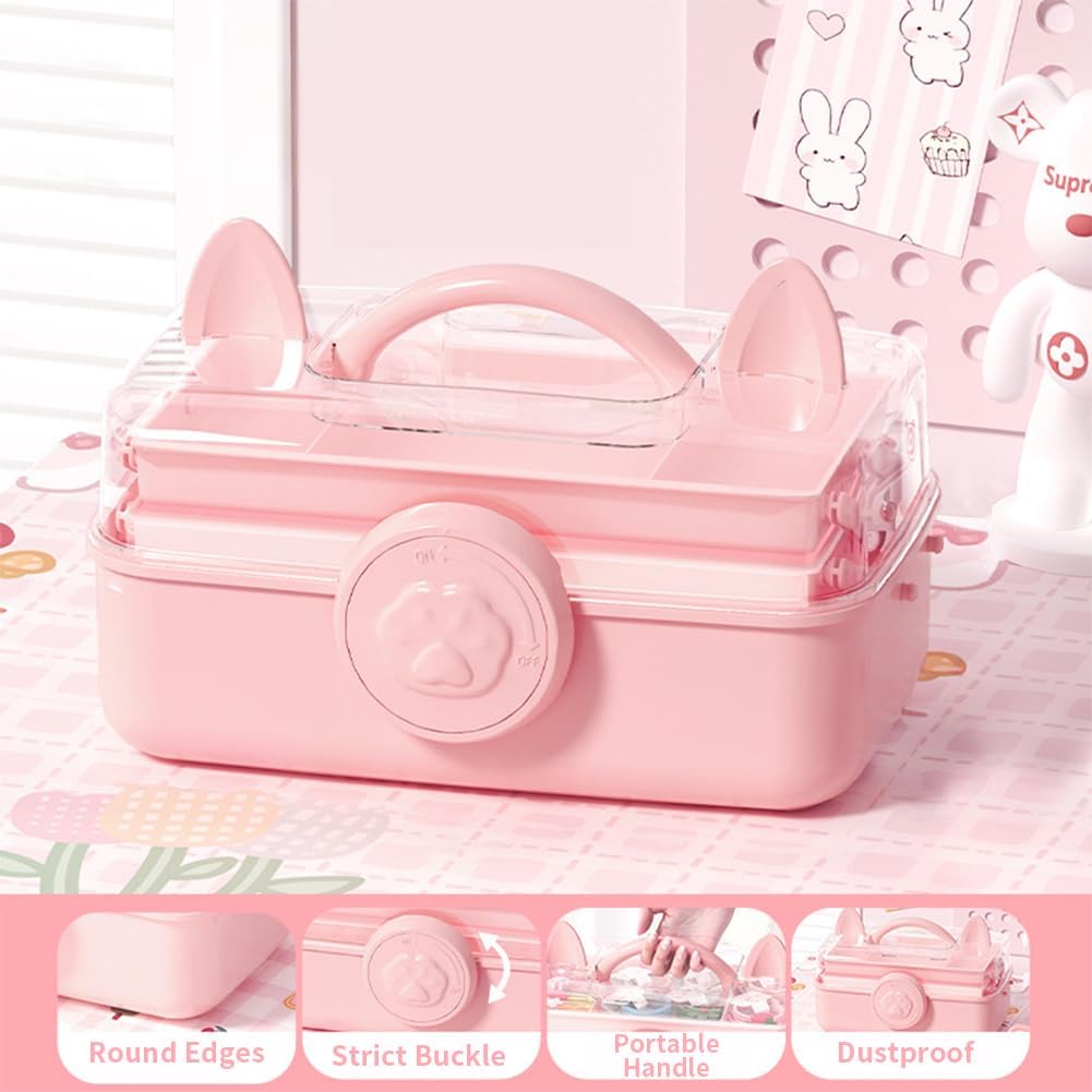 Bow Knot Hair Accessories Organizer Box Cute Dust Proof Childrens Jewelry Storage Box 3 Layers Plastic Storage Box for Hair Clips,Headbands,Hair Bands,Jewelry,Etc